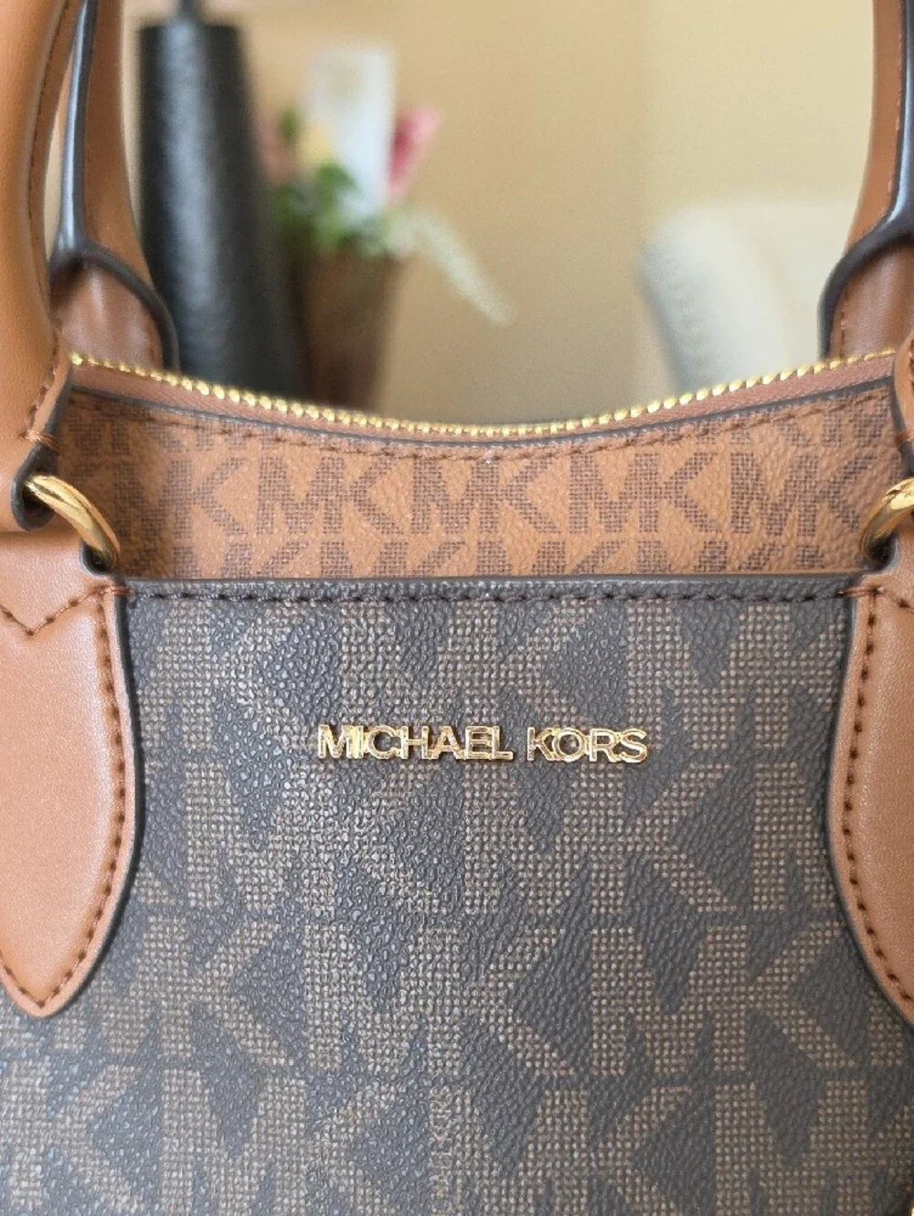 Michael Kors Brown Monogram Satchel with Matching Wallet